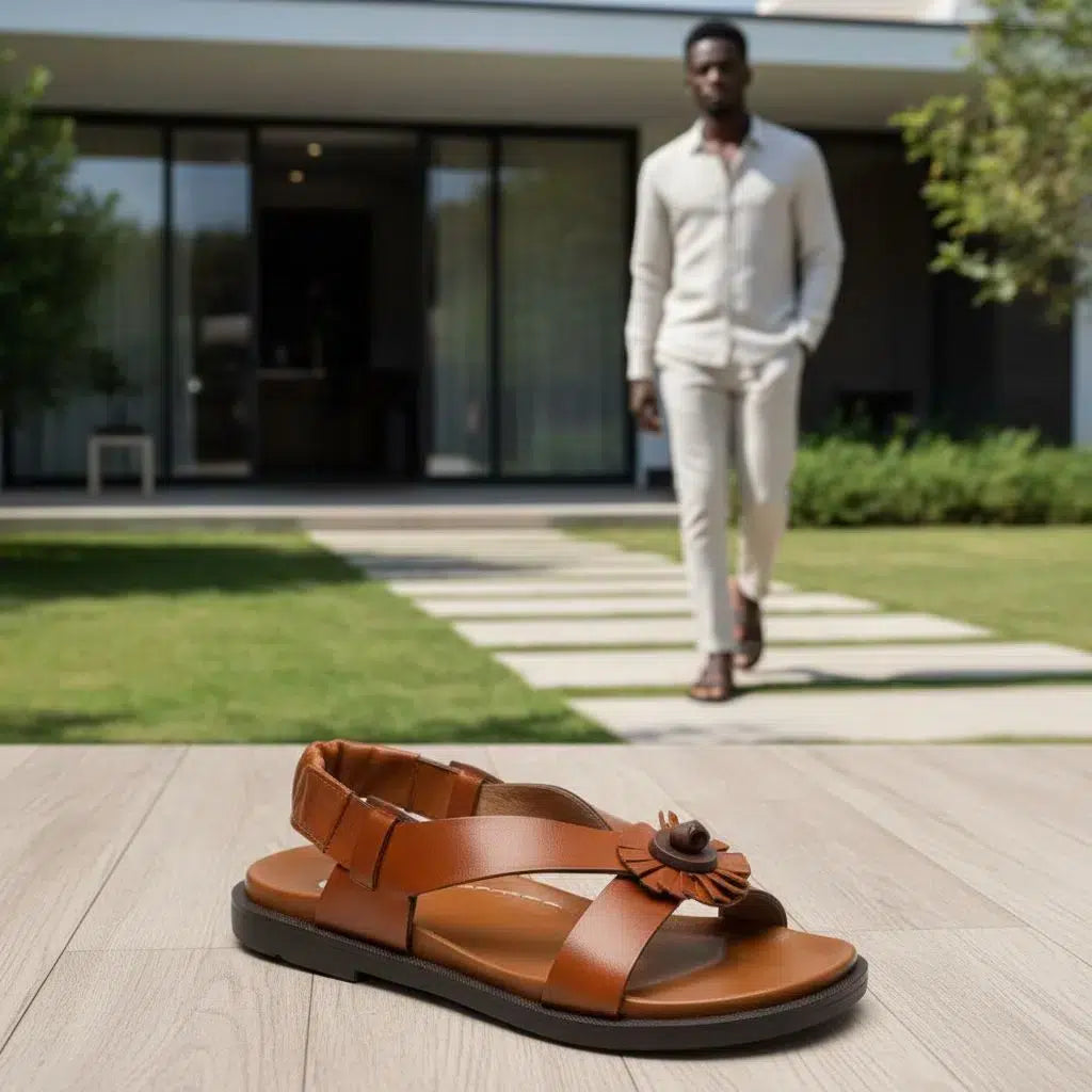 Sandale cuir unisex marron artisanale élégante et confortable été ville
