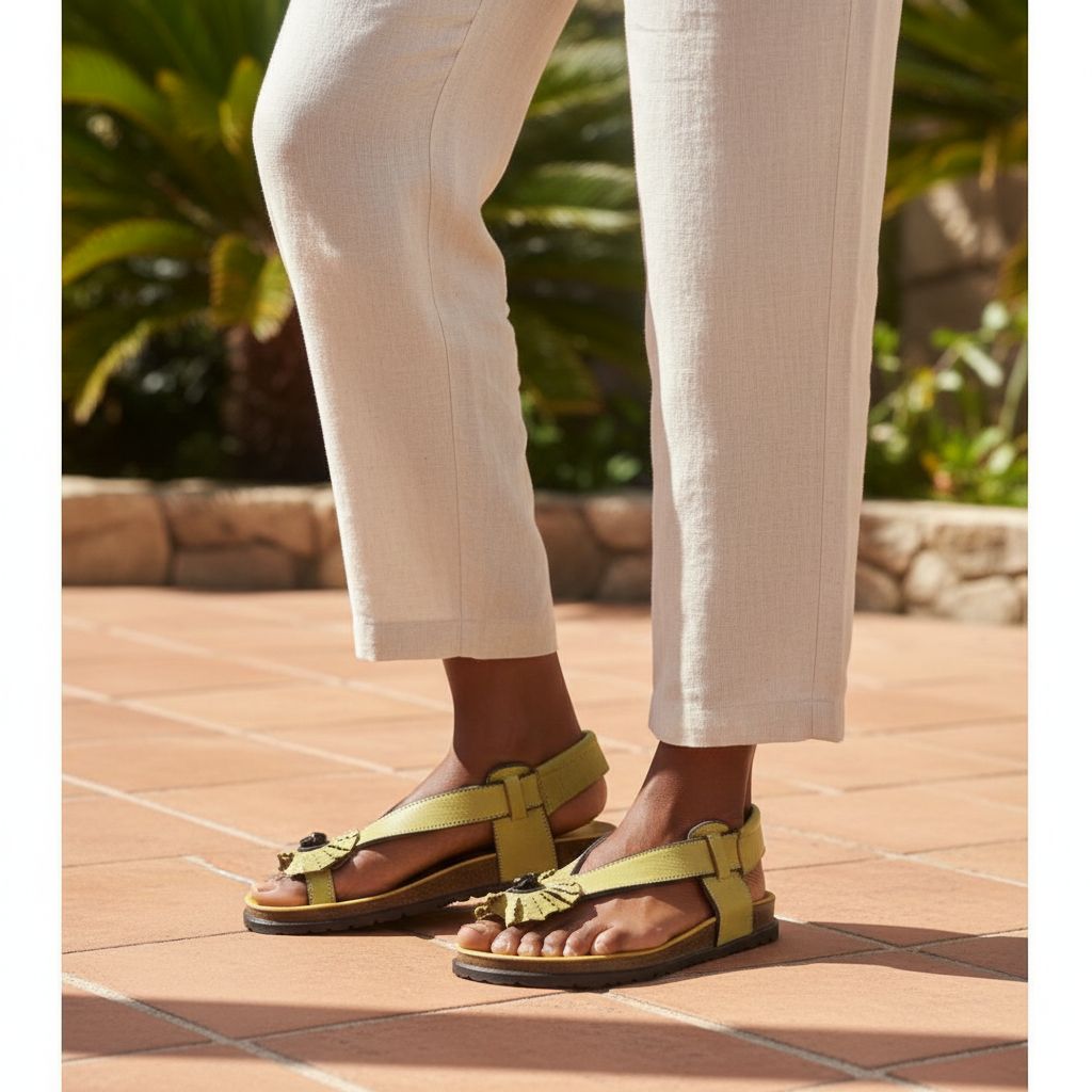 Sandale femme cuir artisanal vert jaune – confort et élégance estivale