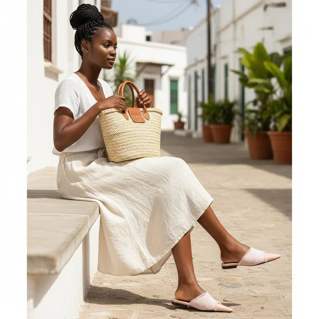 Sandale femme pagne rose – élégante mule tissée, chic et confortable