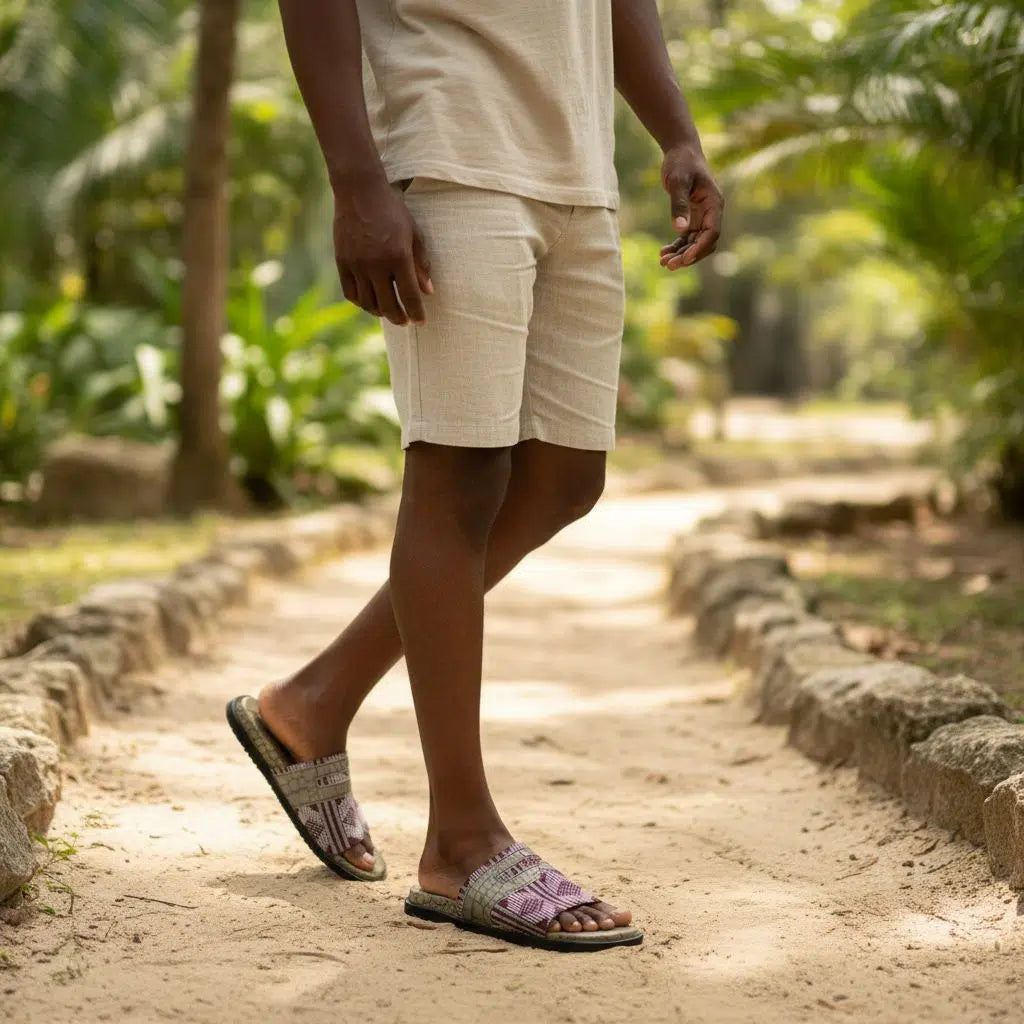 Sandale homme croco chic – pagne tissé, confortable et élégante