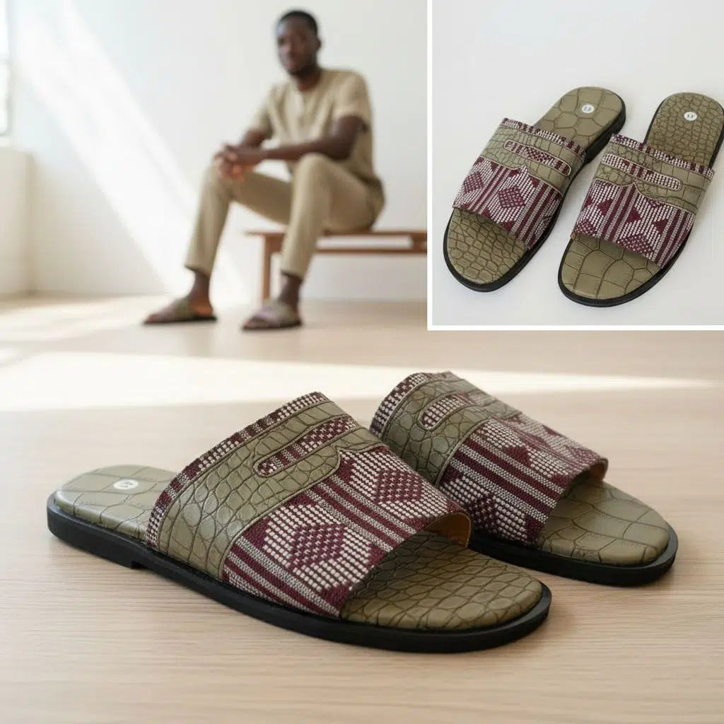 Sandale homme croco chic – pagne tissé, confortable et élégante