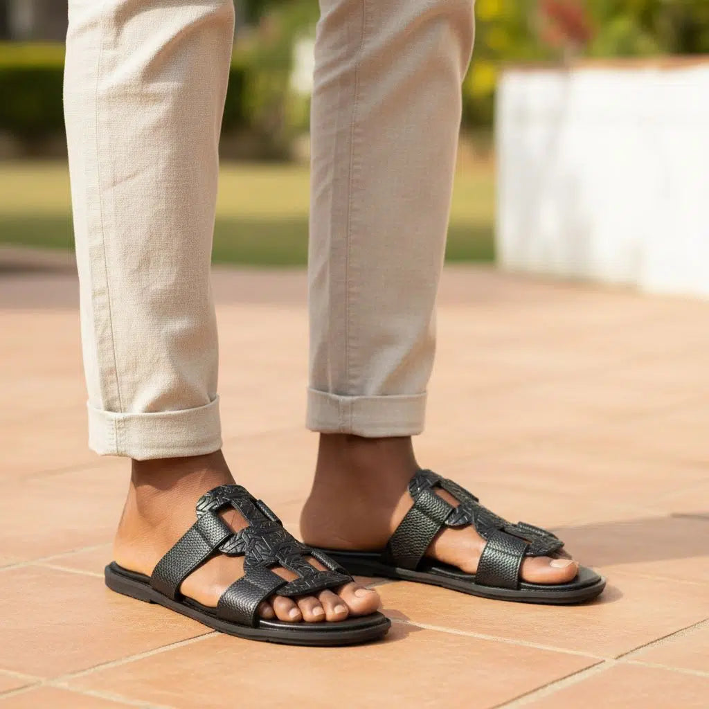 Sandale homme cuir élégante et confortable, chaussure été légère noire ou marron