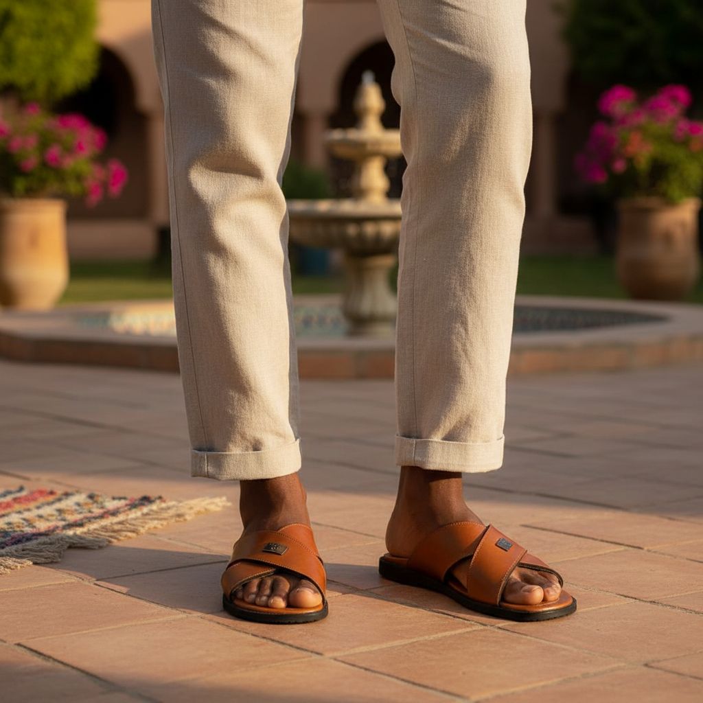 Sandale homme cuir Ngaye marron clair confortable, semelle antidérapante