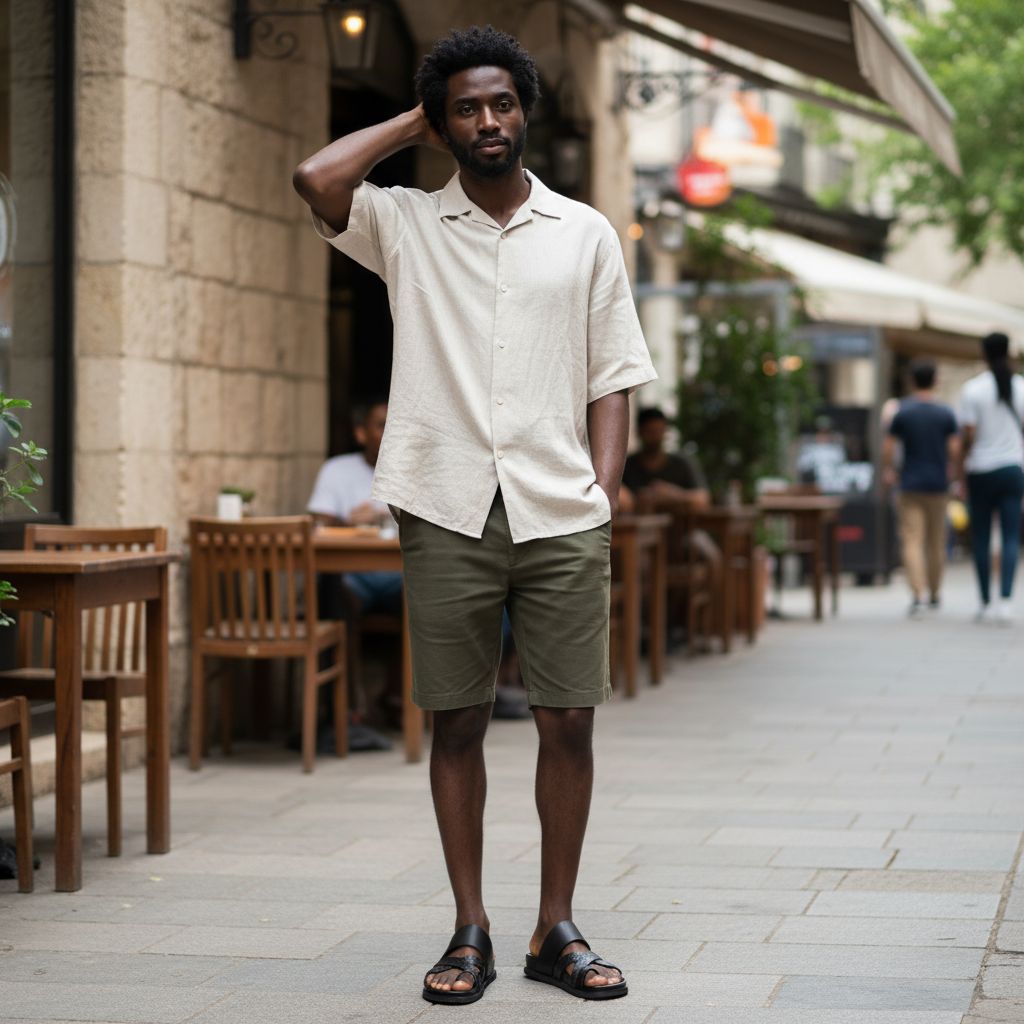 Sandale homme cuir noire élégante et confortable, semelle antidérapante