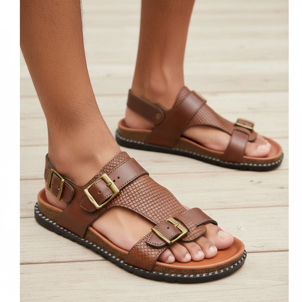 Sandale homme cuir marron et noir élégante, confortable et casual chic