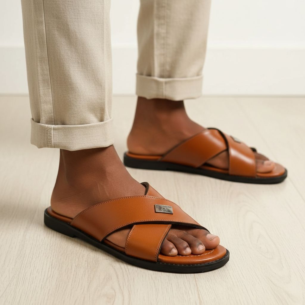 Sandale homme cuir Ngaye marron clair confortable, semelle antidérapante