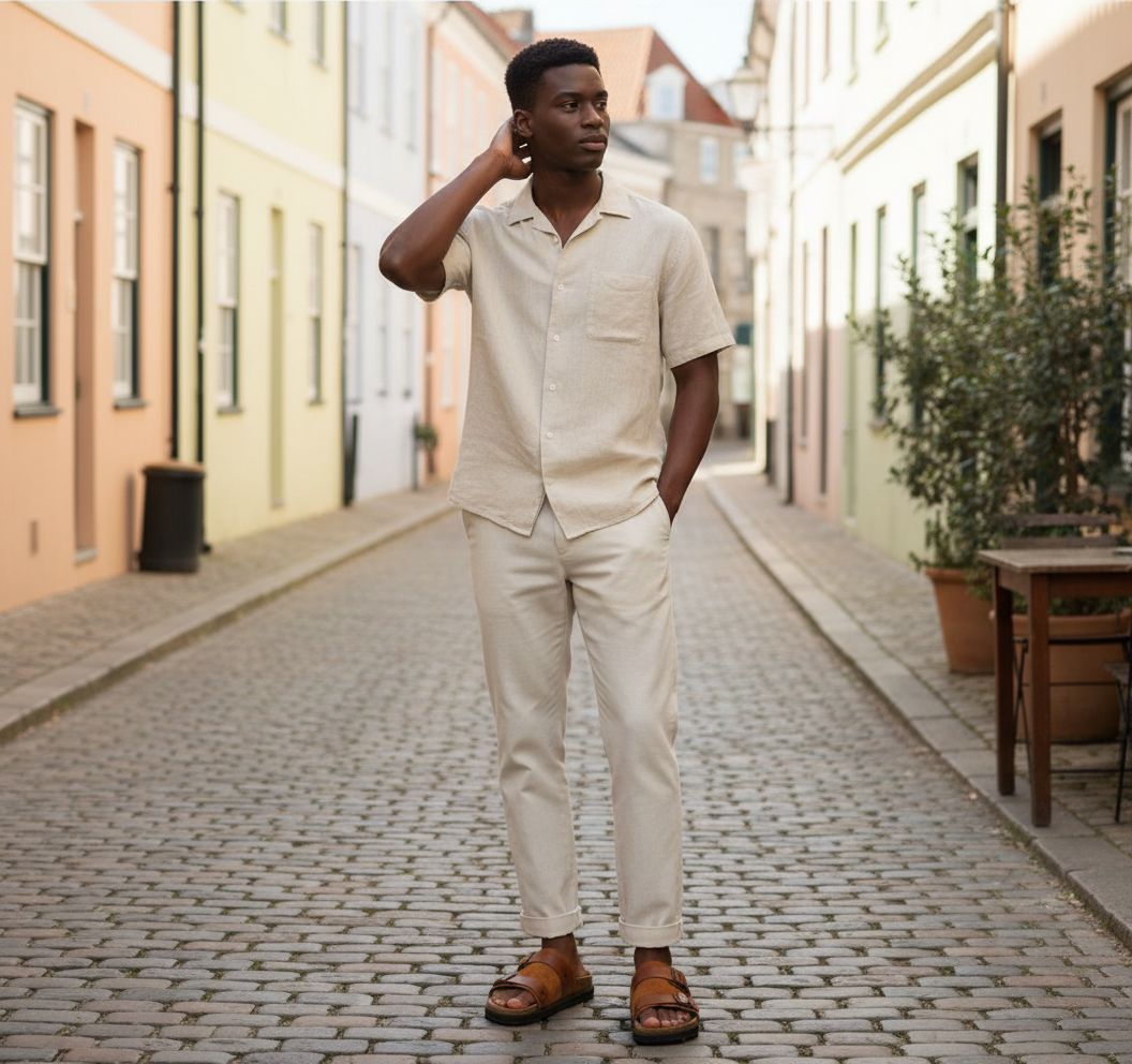 Sandale homme cuir marron confortable, double bride réglable, semelle liège