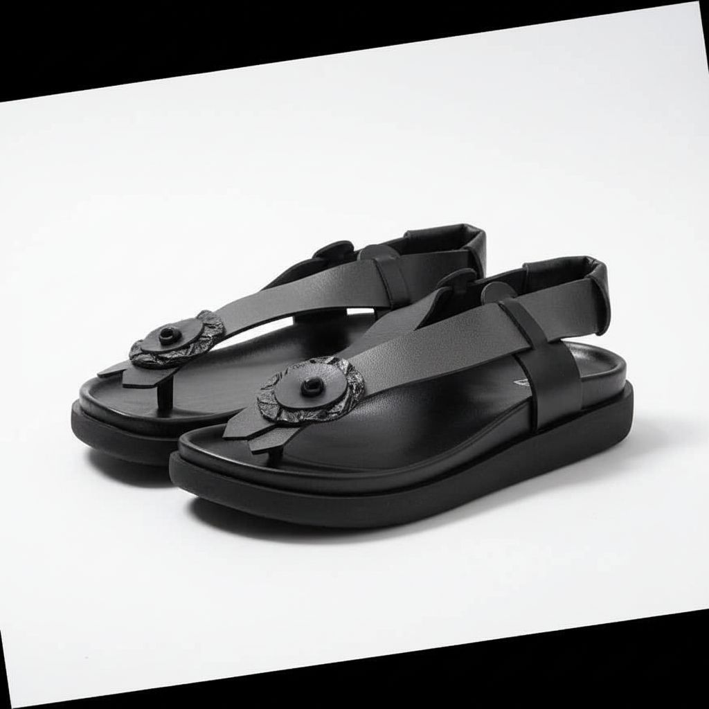 Sandale homme cuir noir élégante et confortable – Design moderne urbain