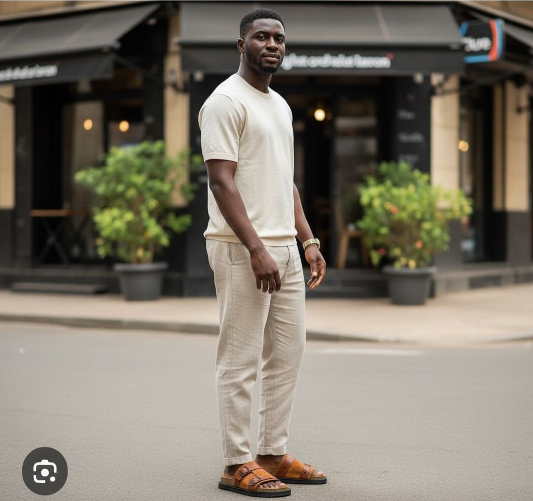 Sandale homme cuir marron confortable, double bride réglable, semelle liège