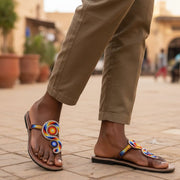 Sandales cuir femme avec motifs multicolores et perles