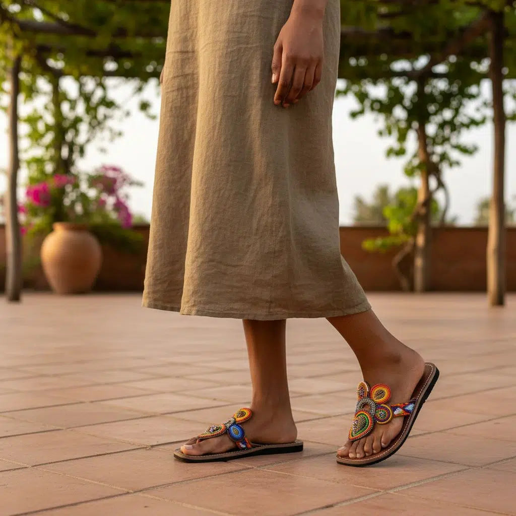 Sandales cuir femme multicolores motifs floraux