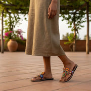 Sandales cuir femme multicolores motifs floraux