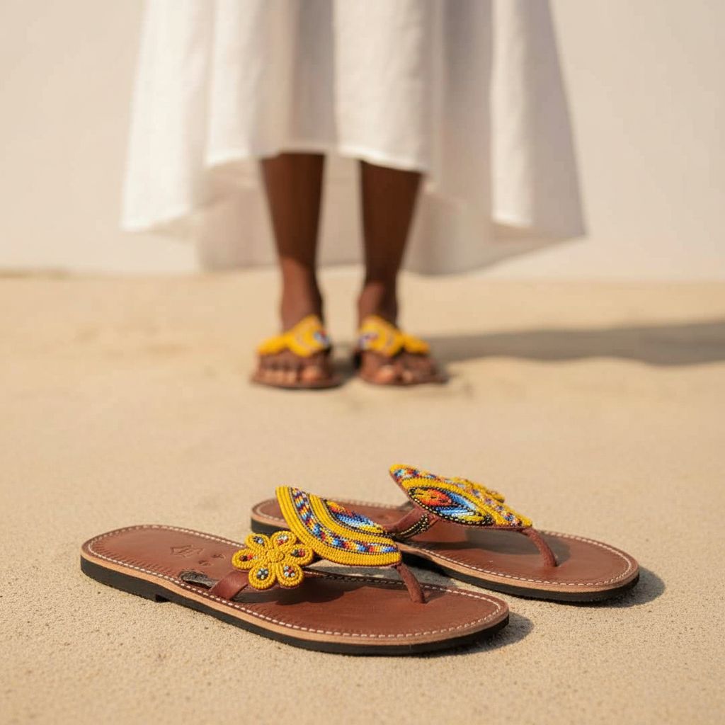 Sandales cuir femme motif géométrique jaune