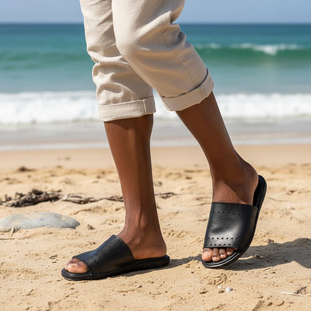 Sandales cuir homme noires respirantes et antidérapantes (Taille 44)
