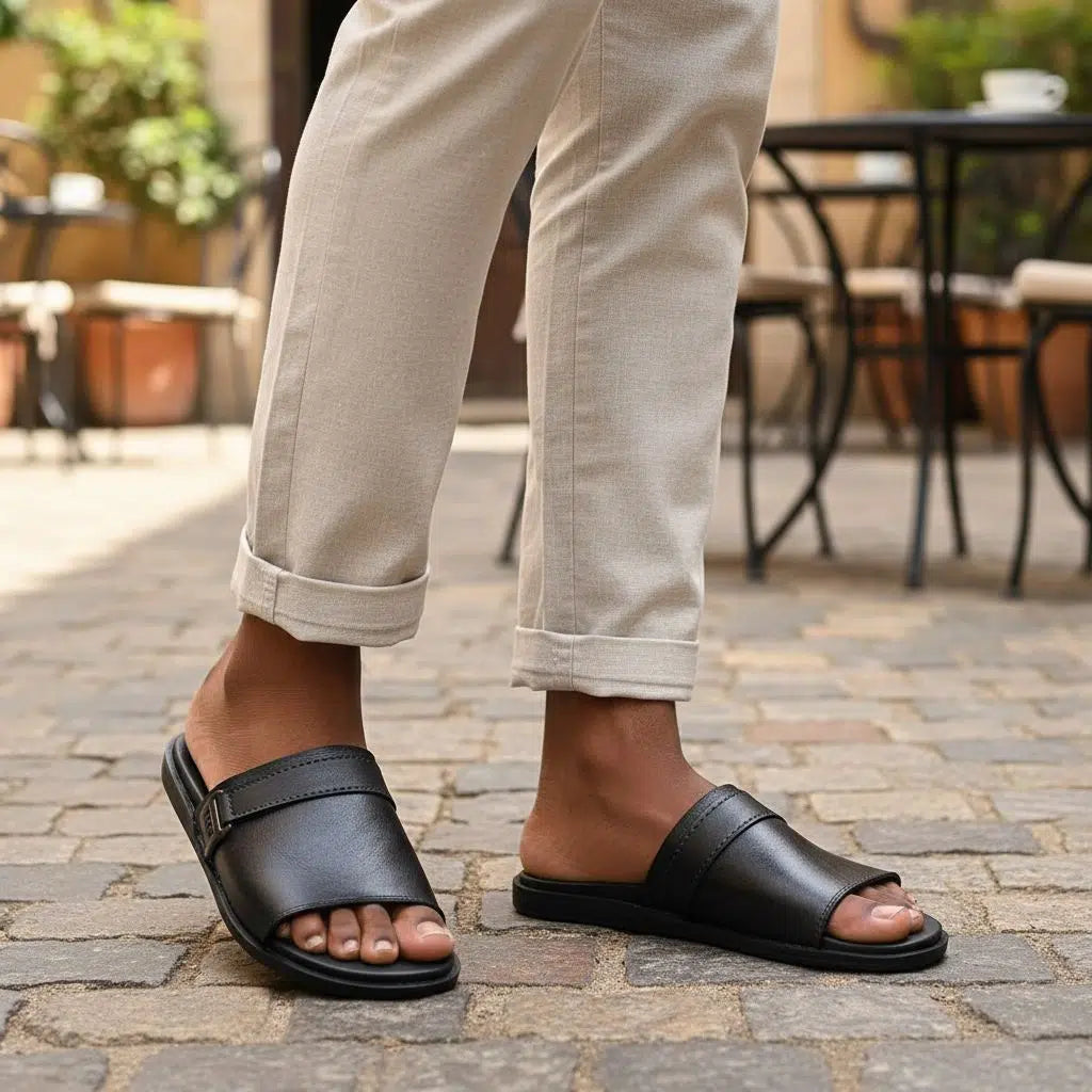 Sandales cuir homme noir (taille 45)
