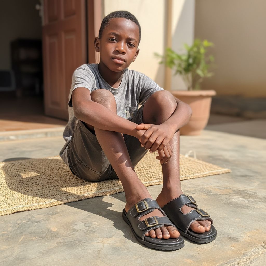 Sandales en cuir confortable garçon, robustes et ajustables noir ou marron