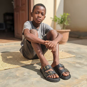 Sandales en cuir confortable garçon, robustes et ajustables noir ou marron