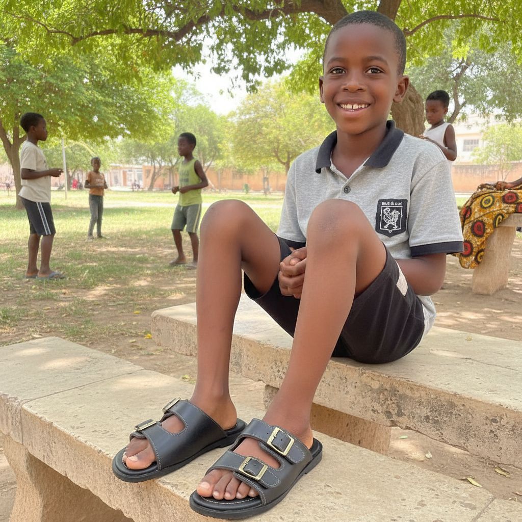 Sandales en cuir confortable garçon, robustes et ajustables noir ou marron