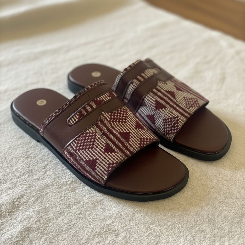 Sandales en cuir homme ethniques pagne tissé