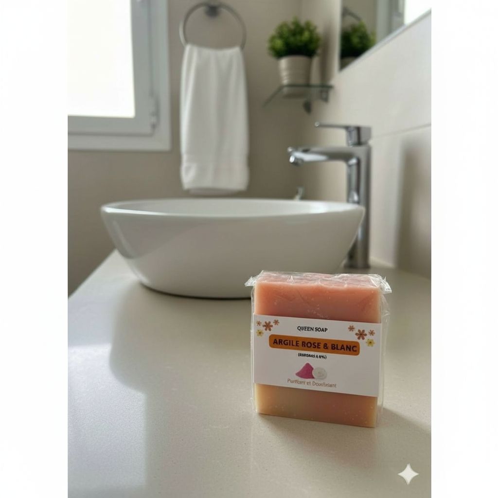 Savon artisanal argile rose et blanche, visage purifiant doux Queen Soap