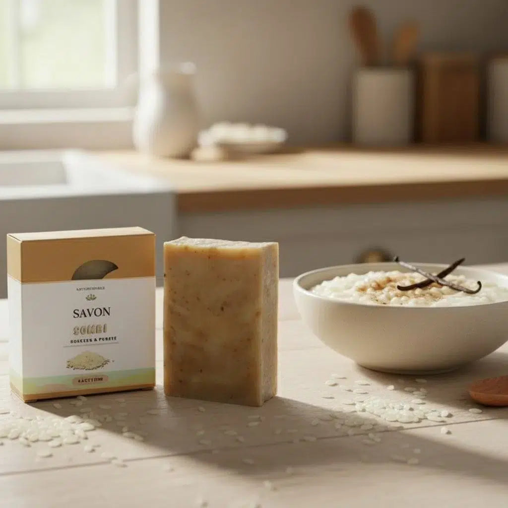 Savon artisanal riz au lait – Naturel, exfoliant doux, hydratant peau sensible