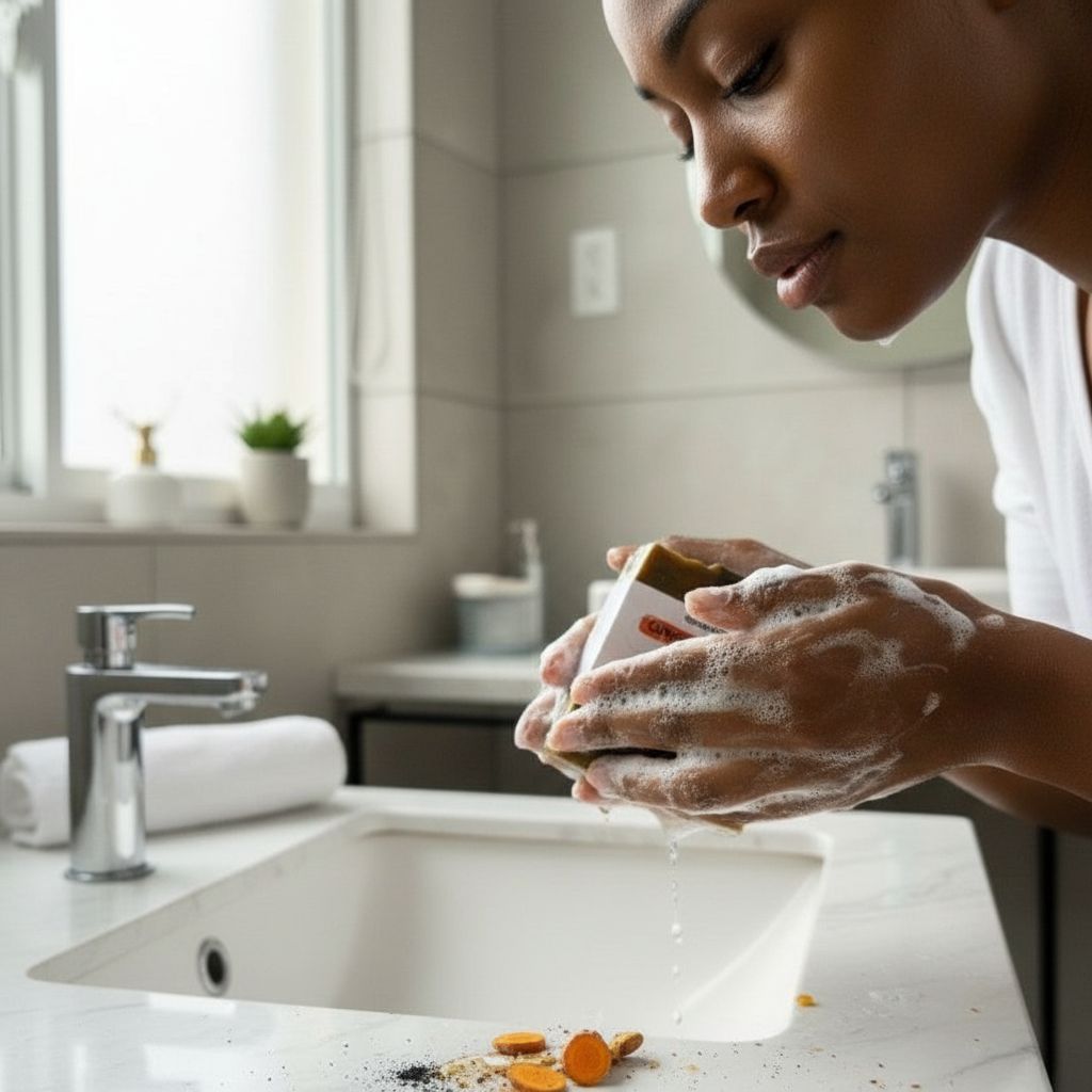 Savon curcuma charbon actif artisanal – clarifiant naturel visage et corps