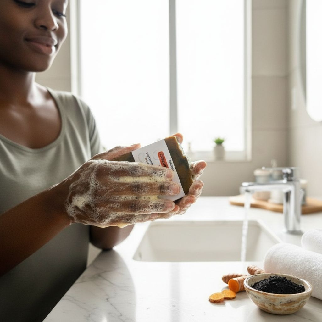 Savon curcuma charbon actif artisanal – clarifiant naturel visage et corps