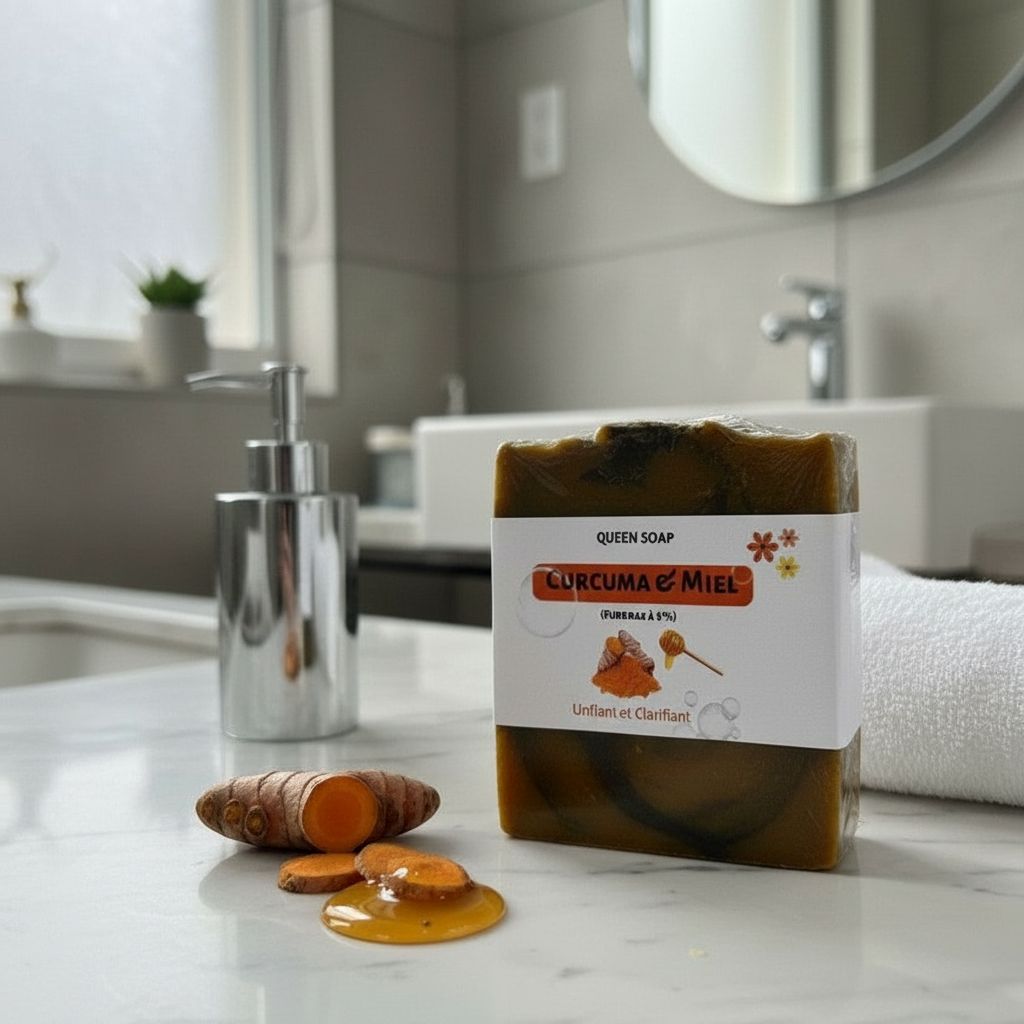 Savon curcuma charbon actif artisanal – clarifiant naturel visage et corps