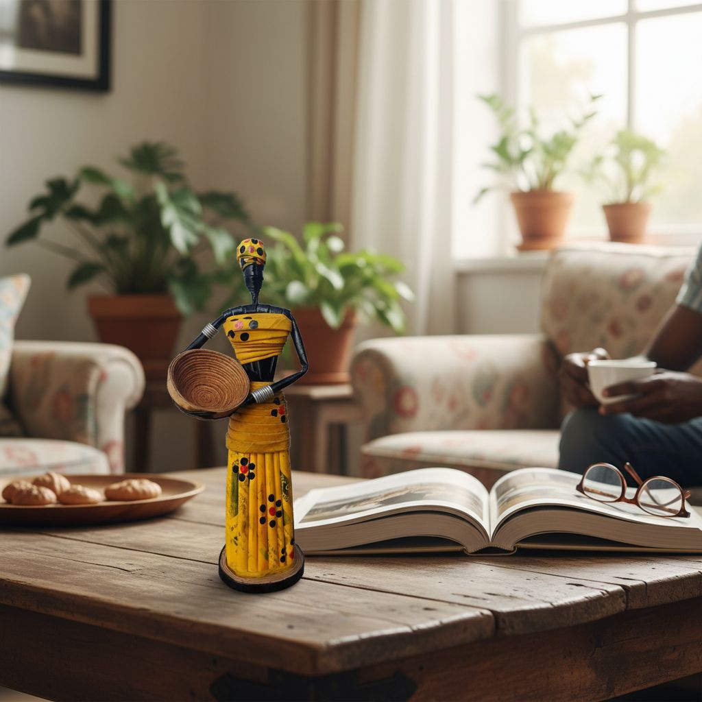 Sculpture africaine artisanale en papier recyclé – Décoration ethnique maison