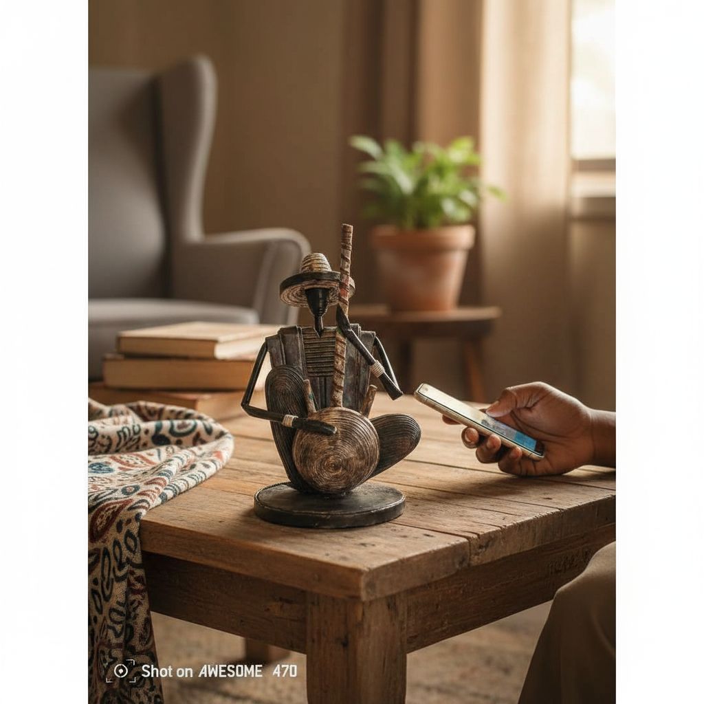 Sculpture musicien africain en papier recyclé – décoration ethnique artisanale