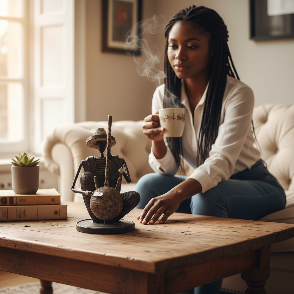 Sculpture musicien africain en papier recyclé – décoration ethnique artisanale