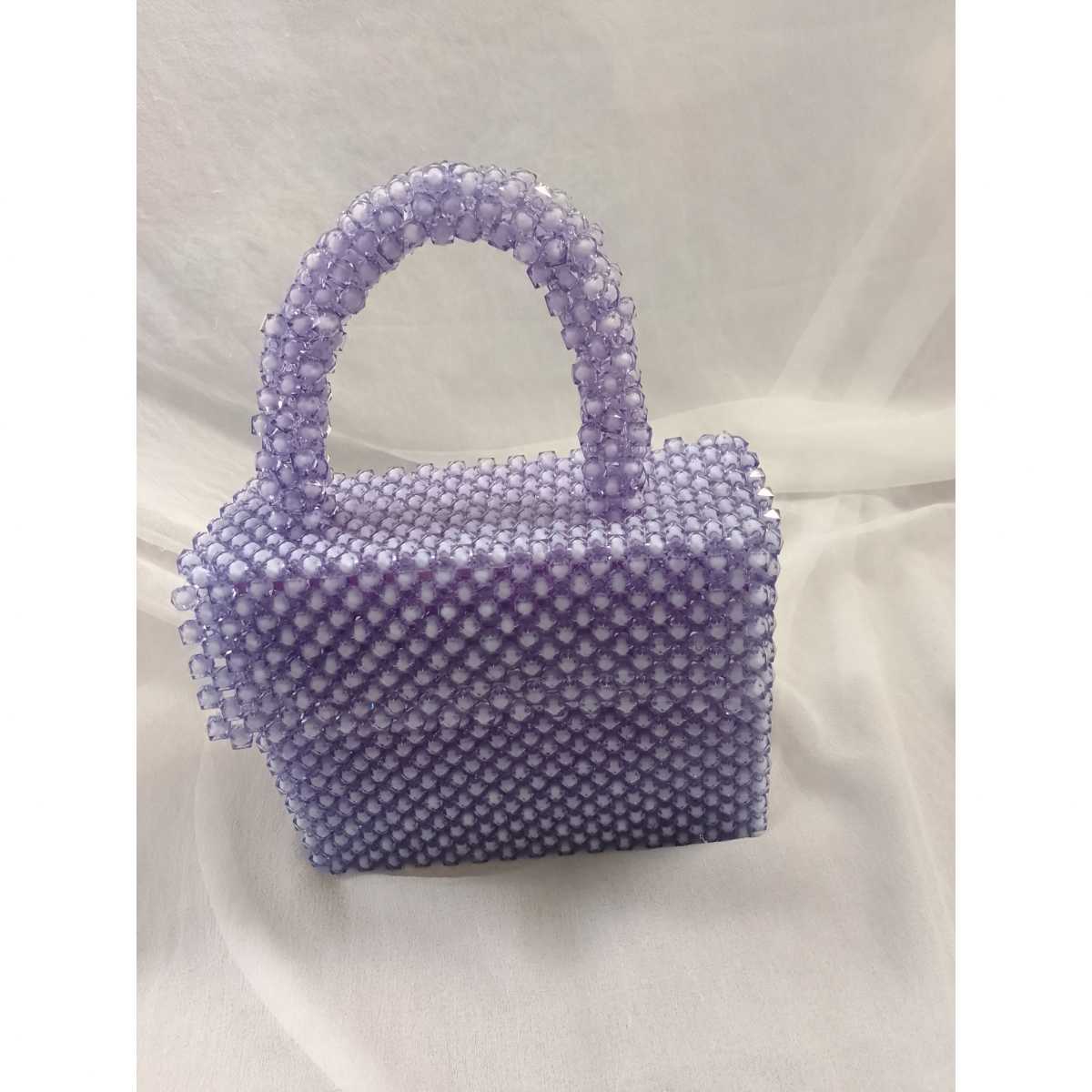 Sac en perle violet lavande, sac à main perlé élégant femme 17.5x14 cm