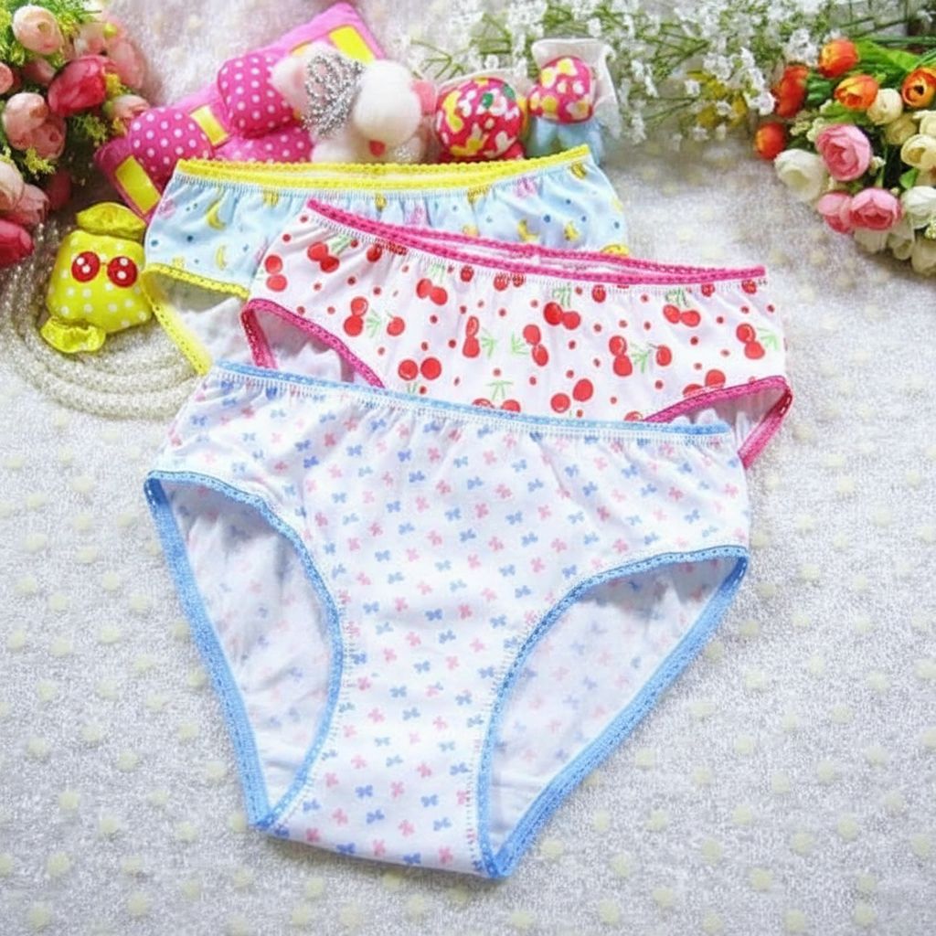 Lot 3 slips fille coton motif floral, sous-vêtement confortable 3/4 ans