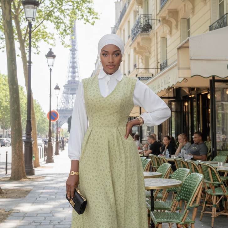Robe avec chemise femme verte élégante, cintrée, style chic Paris