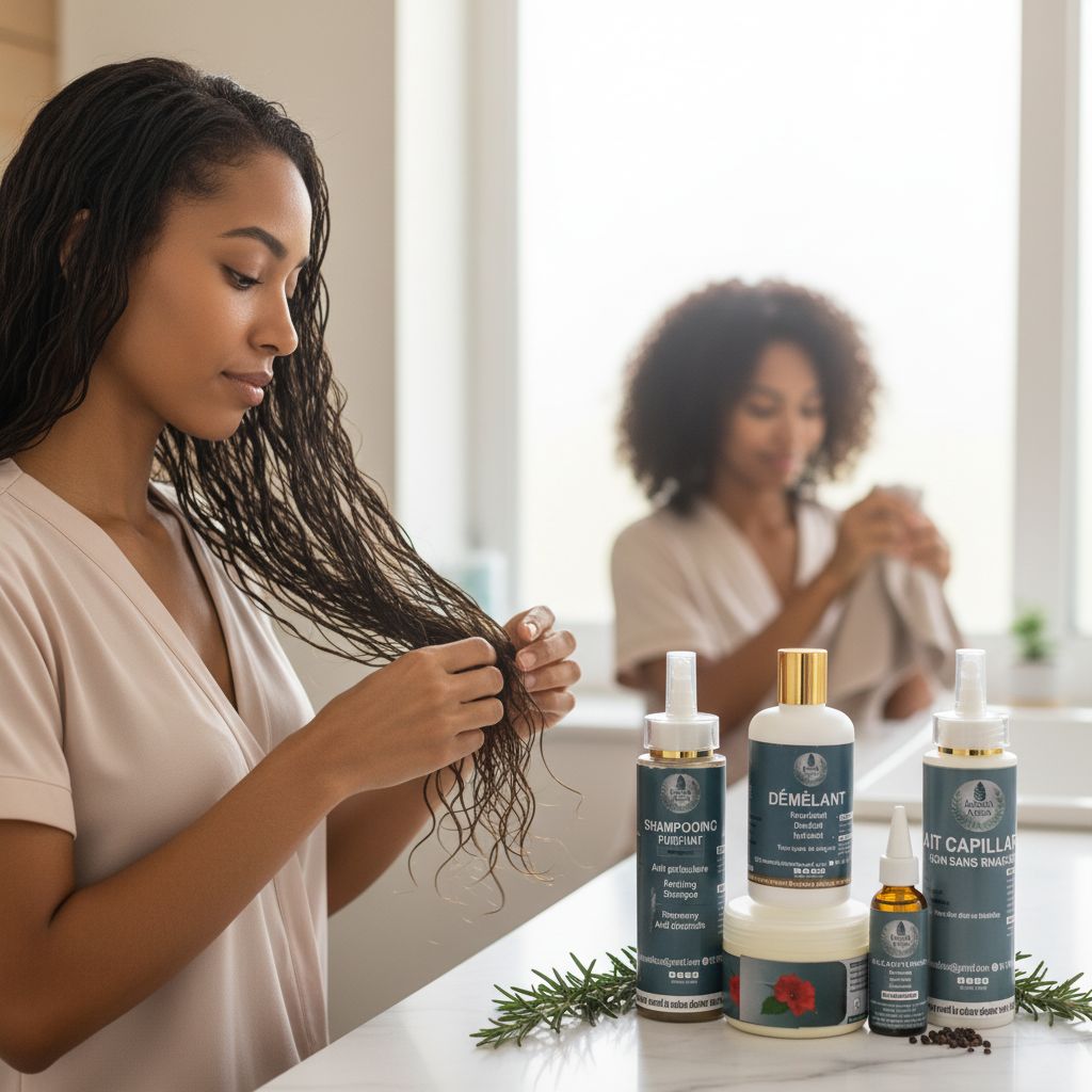Soins capillaires naturels : gamme complète cheveux sains et accessoires haut de gamme