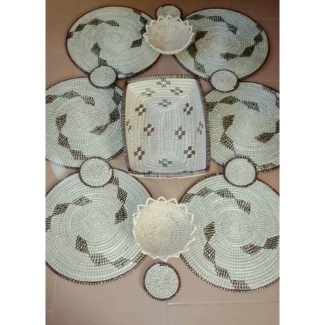 Set de 6 sous plats en osier avec panier à pain, déco table bohème