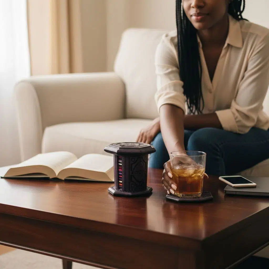 Lot de sous verre en cuir artisanal avec boîte de rangement