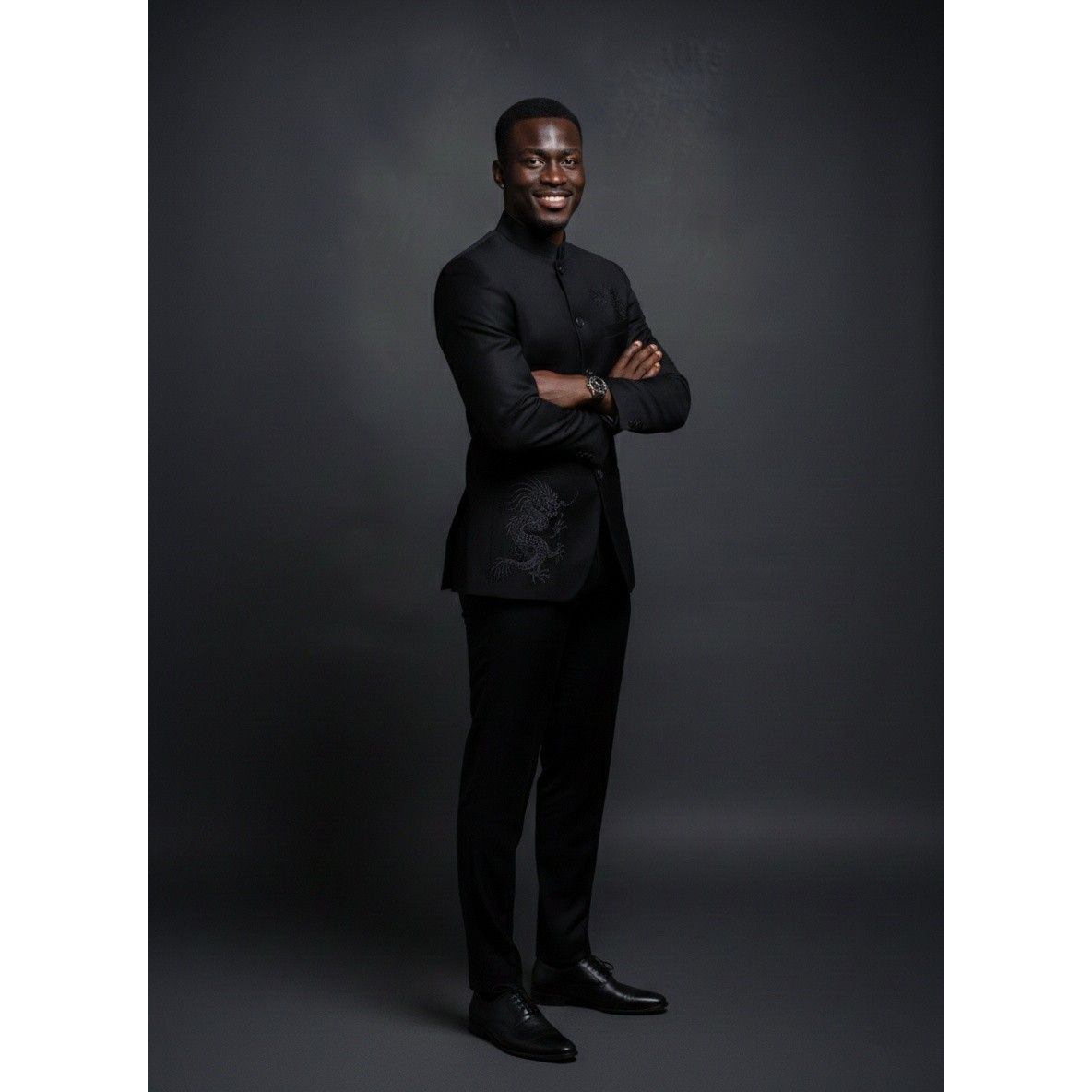 Ensemble costume homme noir élégant col mao – Veste et pantalon chic