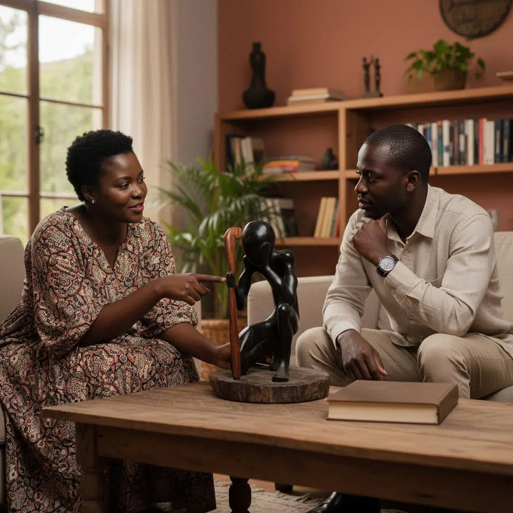 Sculpture décorative moderne salon Vieux Penseur en bois (50 cm)