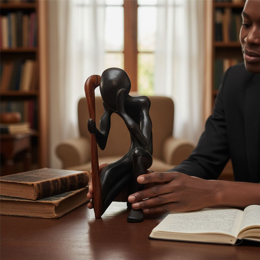 Sculpture décorative moderne salon Vieux Penseur en bois (50 cm)