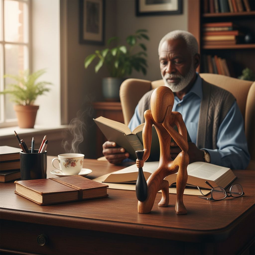 Statuette décoration artisanale en Vieux Penseur en bois massif