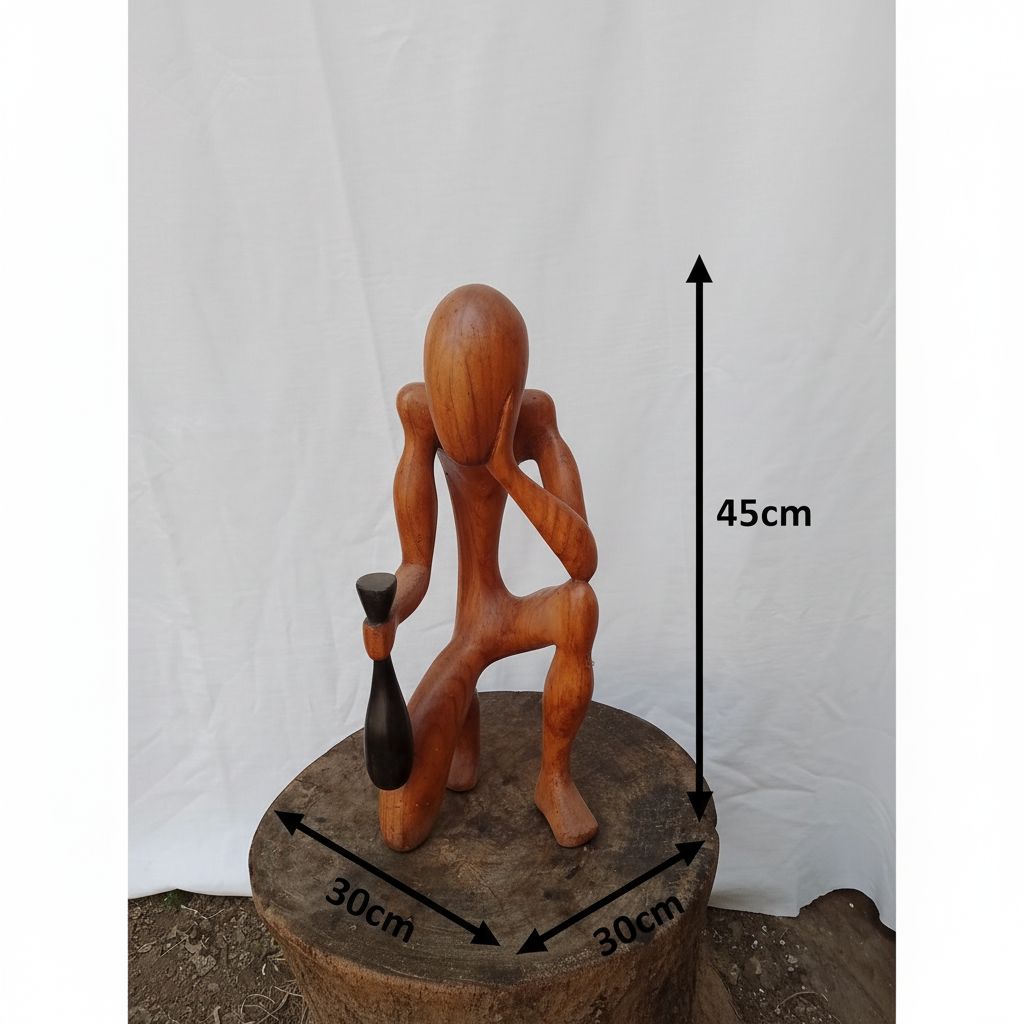 Statuette décoration artisanale en Vieux Penseur en bois massif