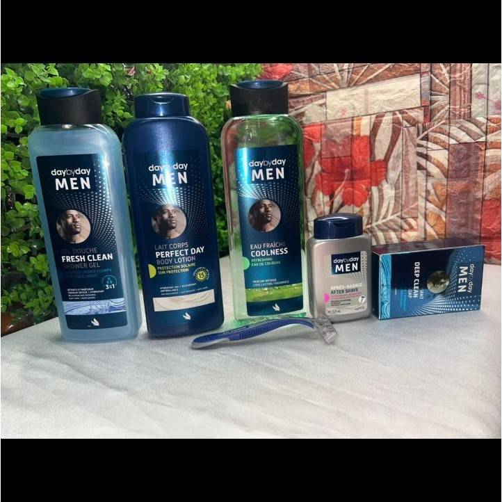Coffret soin homme quotidien : lait corps, gel douche 3 en 1, rasoir, parfum