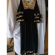Robe lin noire femme chic avec wax beige doré, élégante soirée ou bureau
