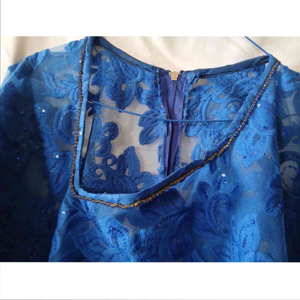 Robe boubou longue au dentelle bleu