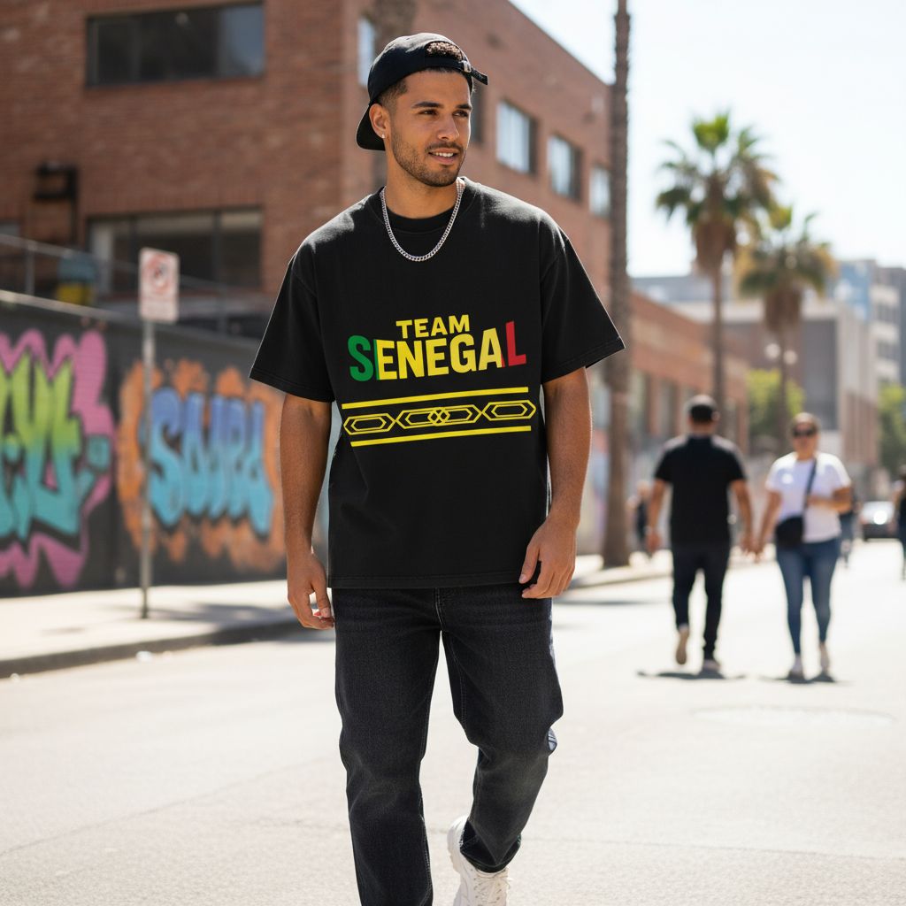 T-shirt Team Senegal – Supporter, Drapeau Sénégal, Coupe Ample, Coton