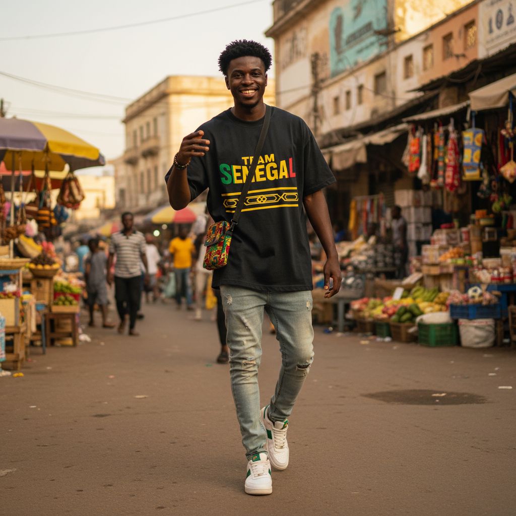 T-shirt Team Senegal – Supporter, Drapeau Sénégal, Coupe Ample, Coton