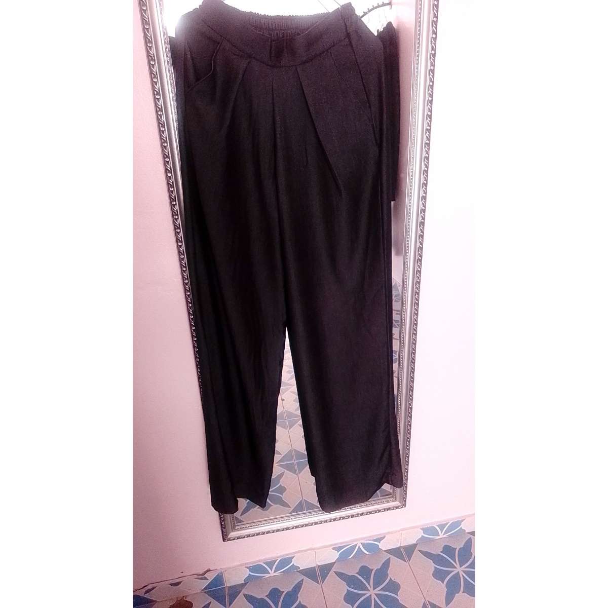Pantalon femme noir large taille haute