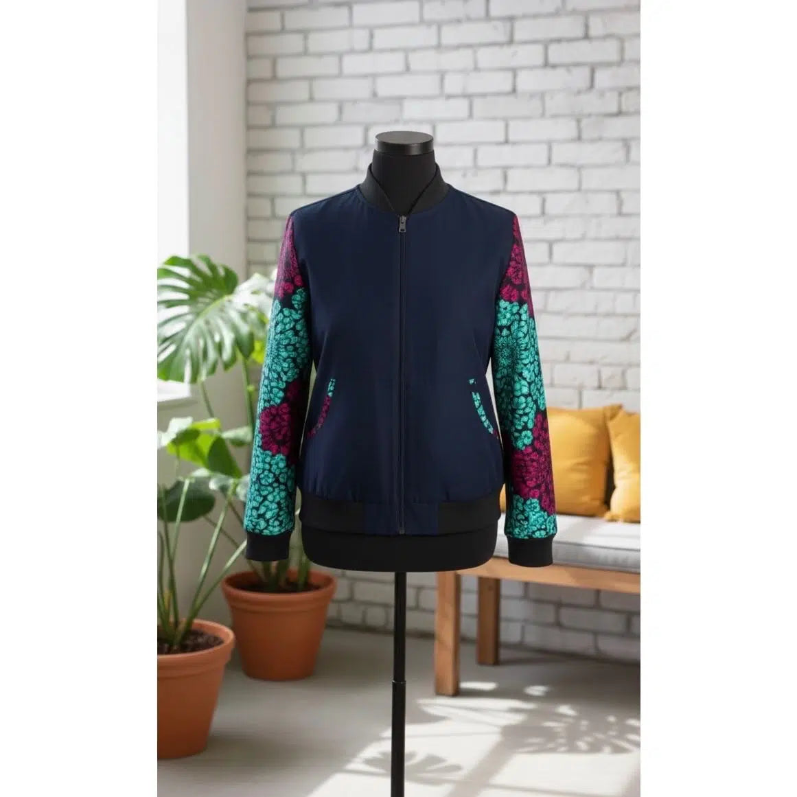 Pull wax femme original avec zip, motif floral, coton et denim