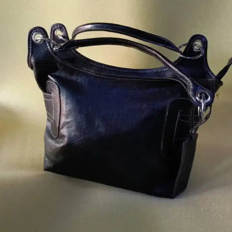 Sac à main cuir femme fait main noir, élégant, double lanière, artisanal